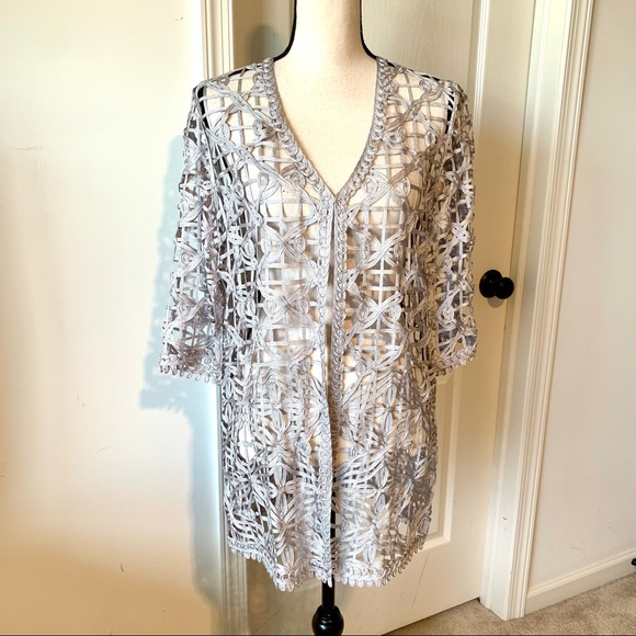 TALBOTS Soutache Delicate Open Weave Silver/Gray Cardigan—SZ. 0P - Picture 3 of 11